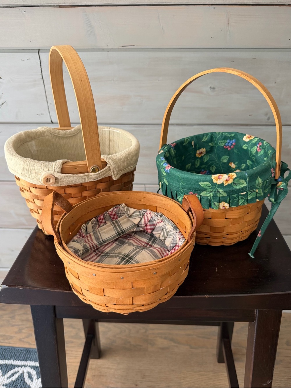 Longaberger baskets Small Fruit Button Basket & Woven handle basket